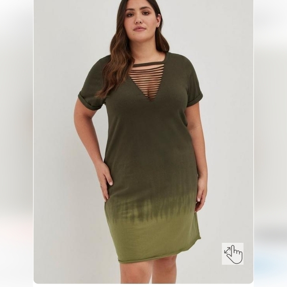 Torrid mini tee shirt dress, ombre green color, distressed, size 0 (Large / 12) - Picture 1 of 10